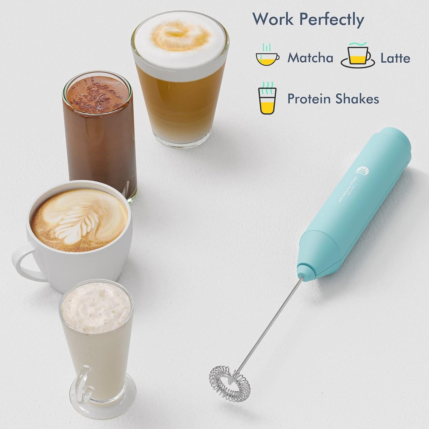 England Stories Aqua Handheld Milk Frother & Foam Maker for Cappuccinos DEMO