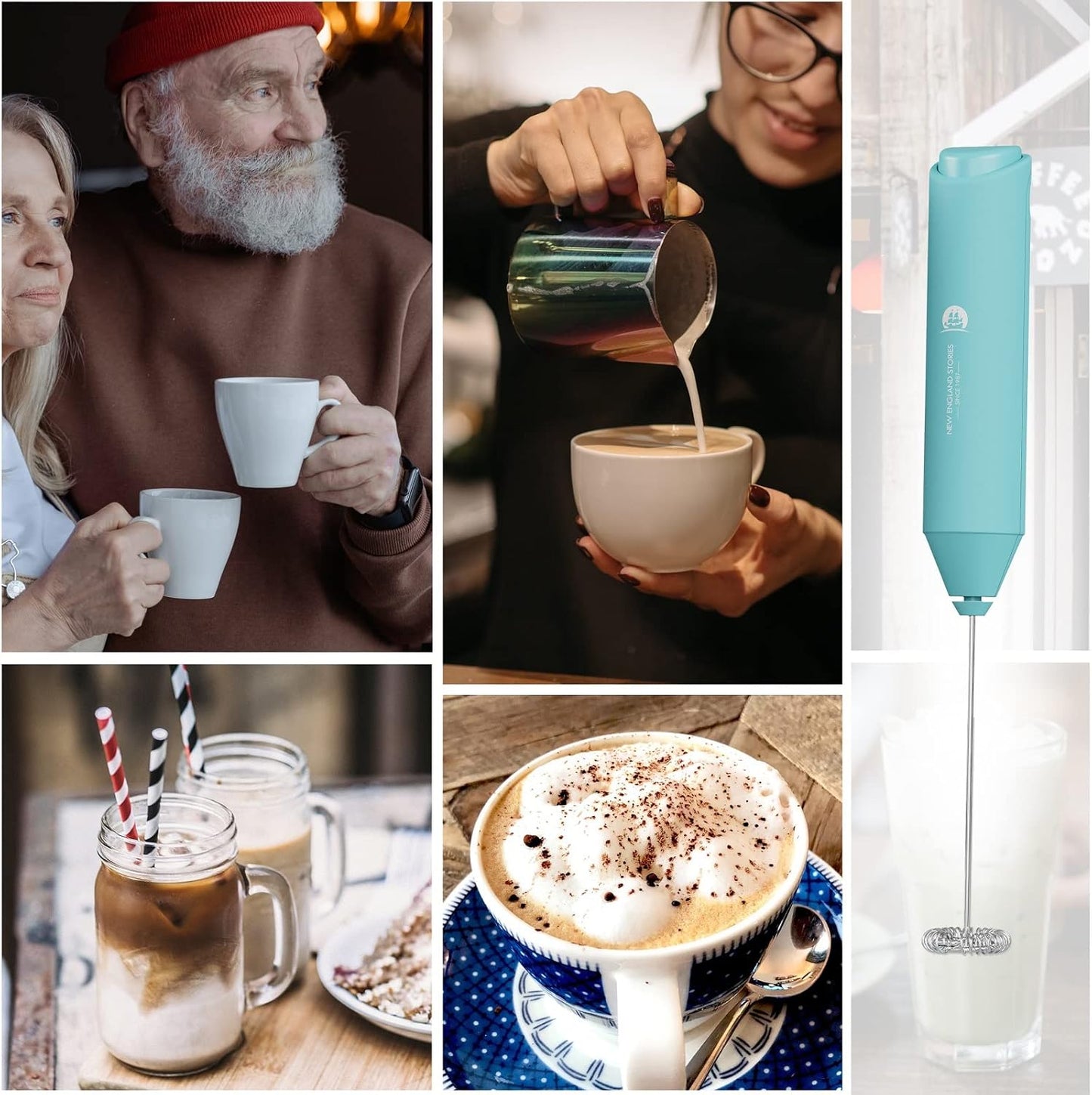 England Stories Aqua Handheld Milk Frother & Foam Maker for Cappuccinos DEMO
