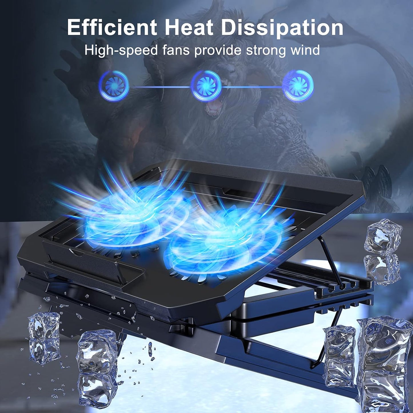 LIENS Adjustable Laptop Cooling Pad with Dual 5.1" Fans, 2 USB Ports DEMO