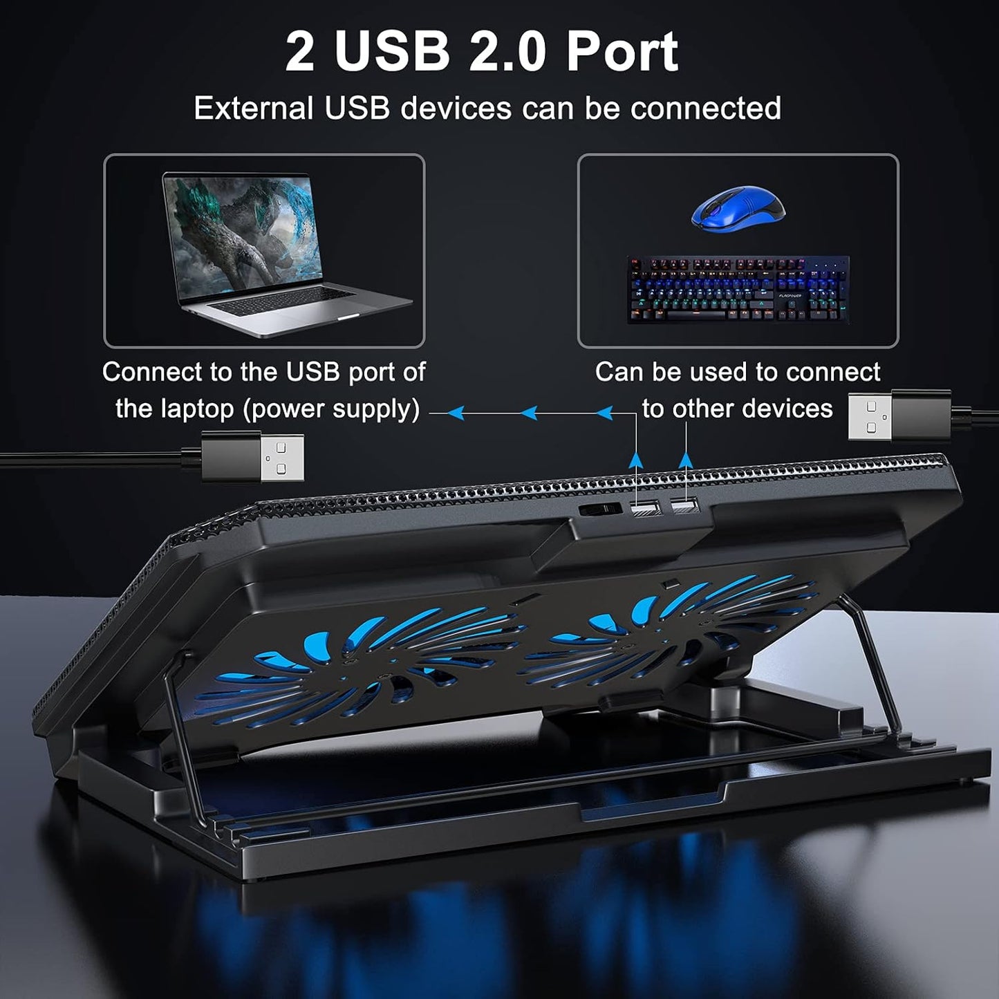LIENS Adjustable Laptop Cooling Pad with Dual 5.1" Fans, 2 USB Ports DEMO