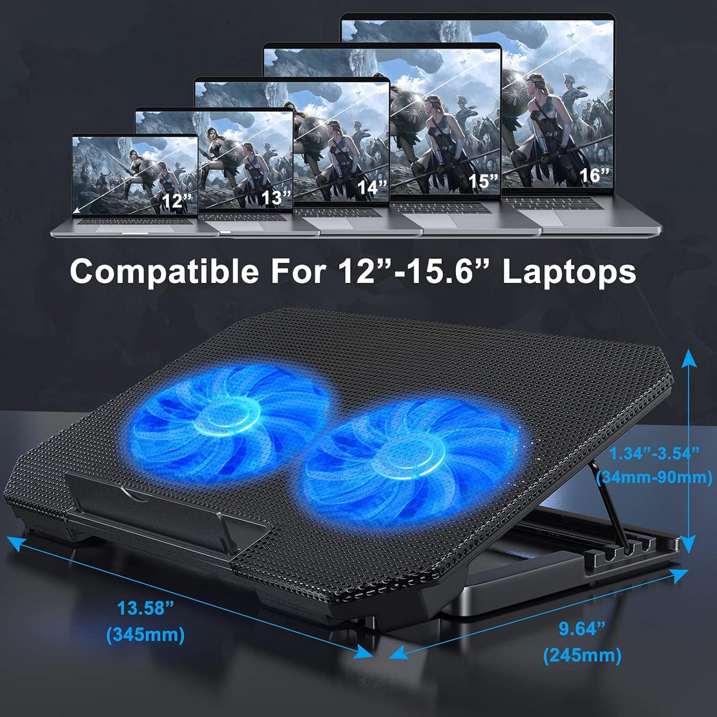 LIENS Adjustable Laptop Cooling Pad with Dual 5.1" Fans, 2 USB Ports DEMO
