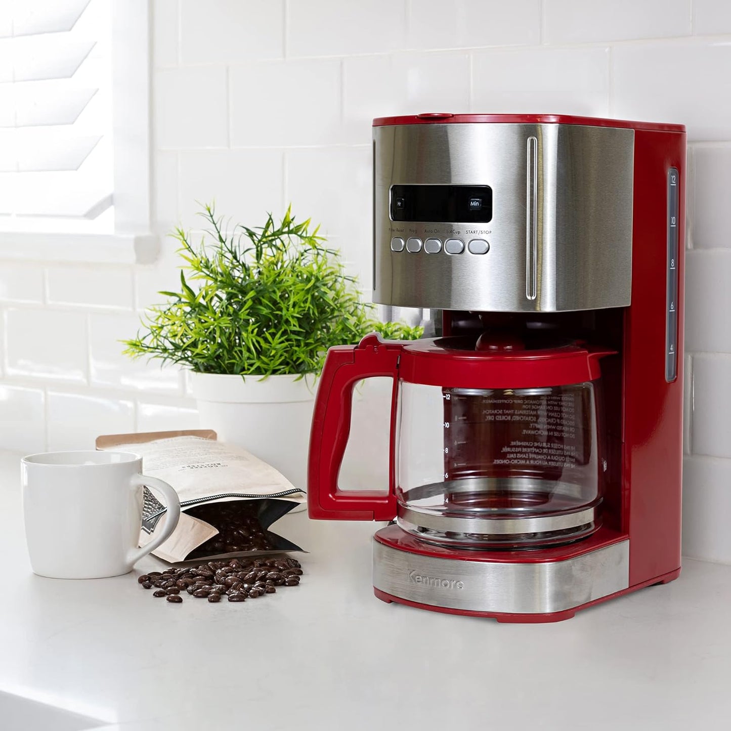 Koolatron 12-Cup Programmable Drip Coffee Maker, Red, Automatic Brew, DEMO