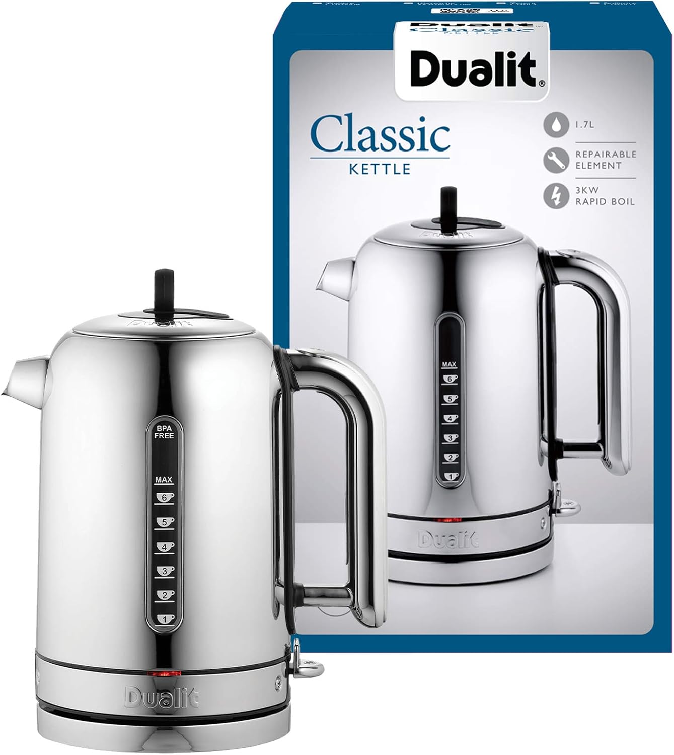 Dualit Classic Electric Kettle, Polished Stainless Steel, Quiet Boiling DEMO