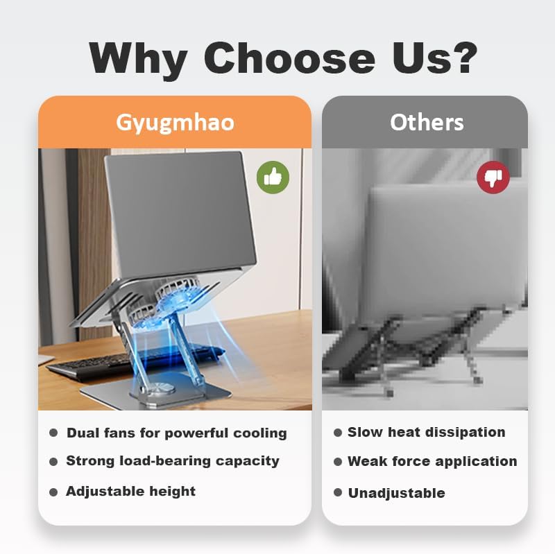 Gyugmhao Laptop Cooling Stand with Fan 360° Rotating Base Adjustable Height DEMO