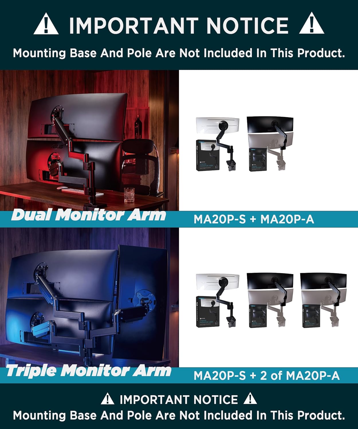ULTRARM Heavy Duty Aluminum Monitor Arm Extension Arm, Black, Adjustable NEW