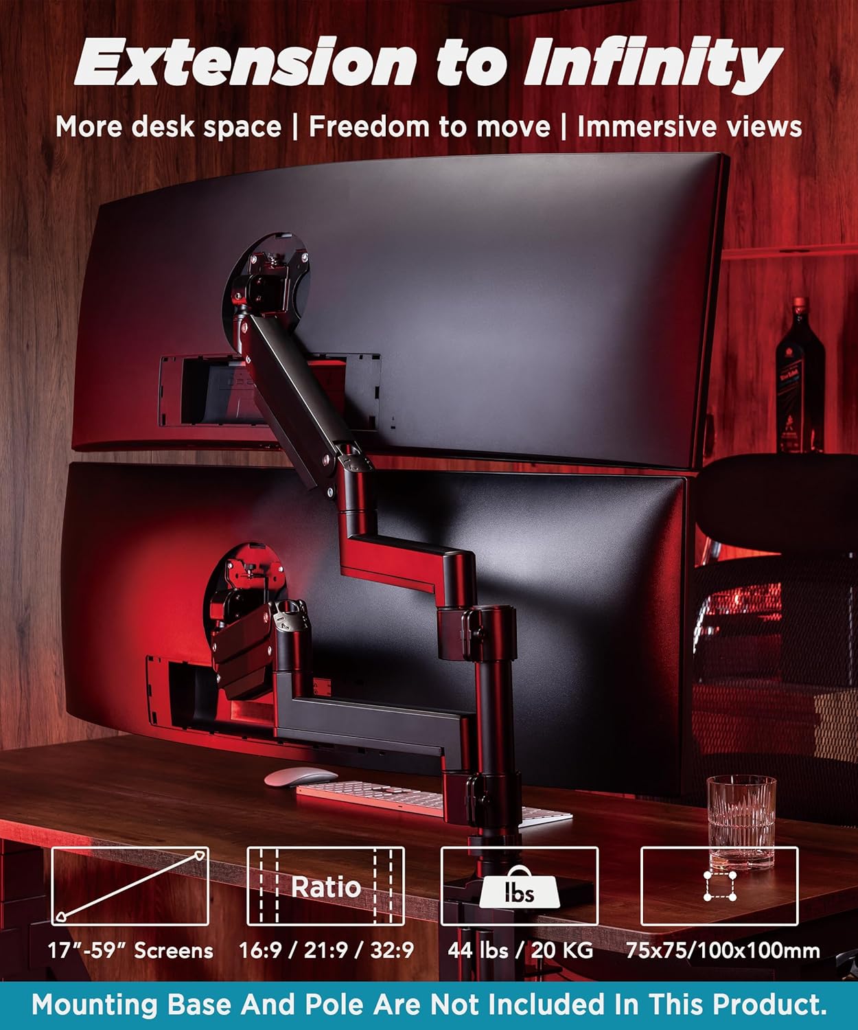 ULTRARM Heavy Duty Aluminum Monitor Arm Extension Arm, Black, Adjustable NEW