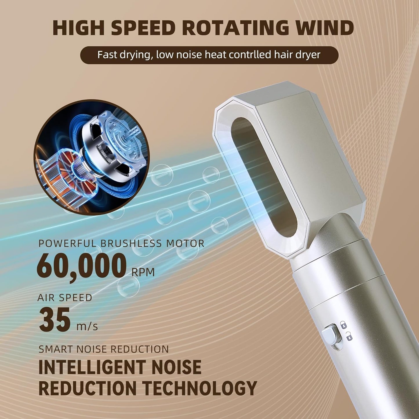 WUBBO 5-in-1 Hair Dryer Brush High-Speed Airflow 3 Heat Settings Light DEMO