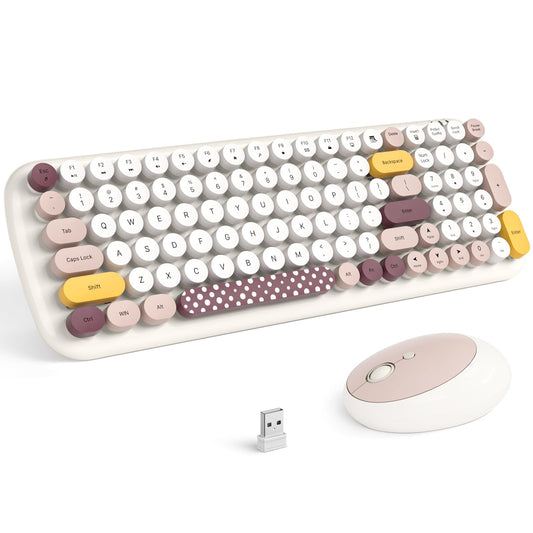 MOFII Wireless Keyboard and Mouse Combo Retro Typewriter-Style Off White DEMO