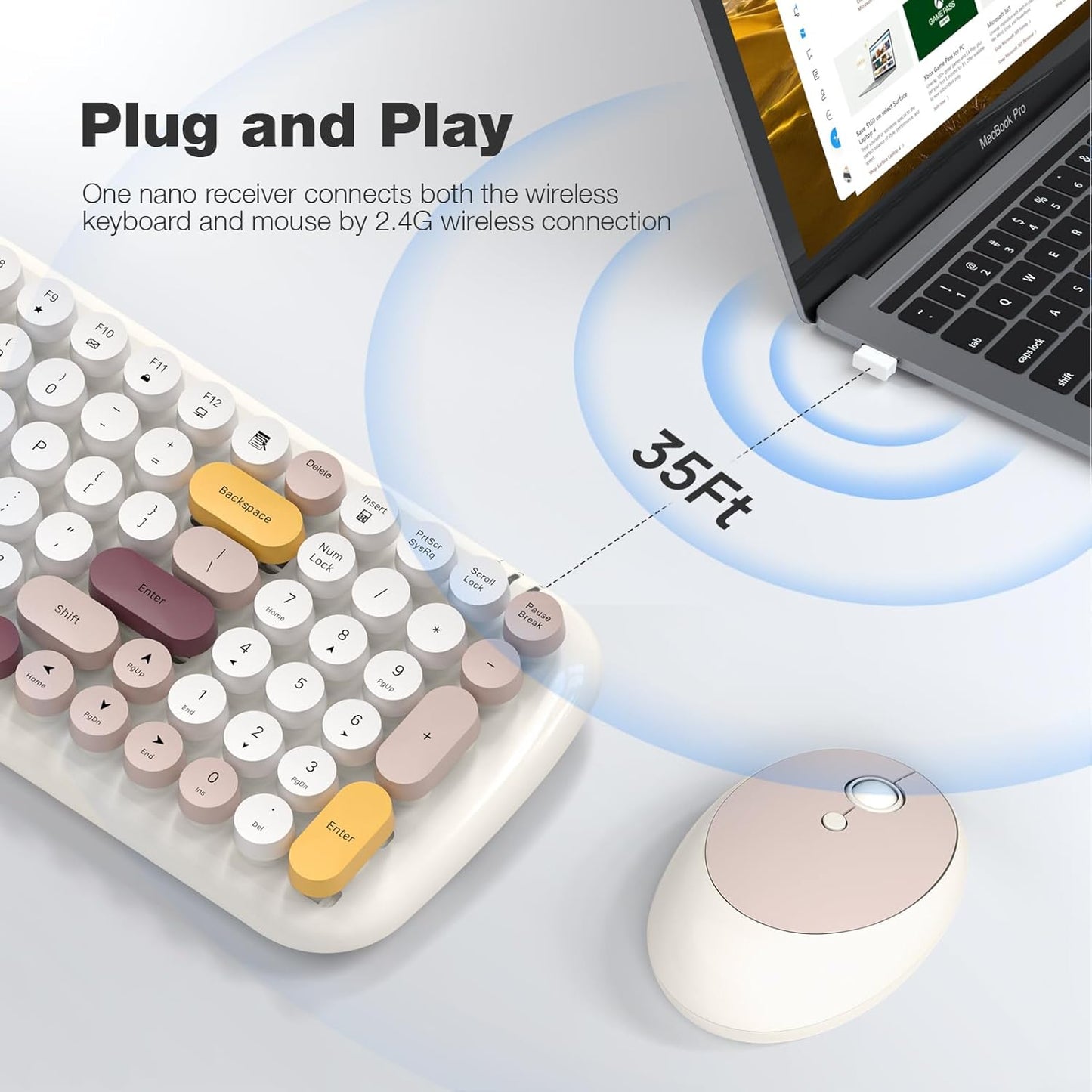 MOFII Wireless Keyboard and Mouse Combo Retro Typewriter-Style Off White DEMO