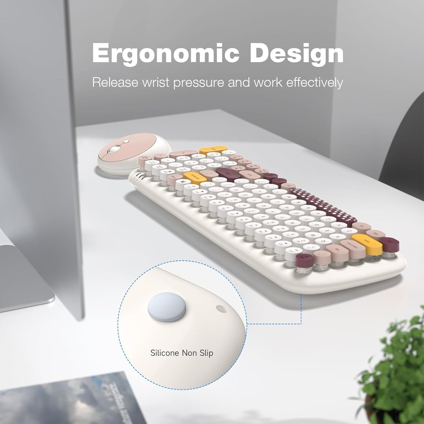 MOFII Wireless Keyboard and Mouse Combo Retro Typewriter-Style Off White DEMO