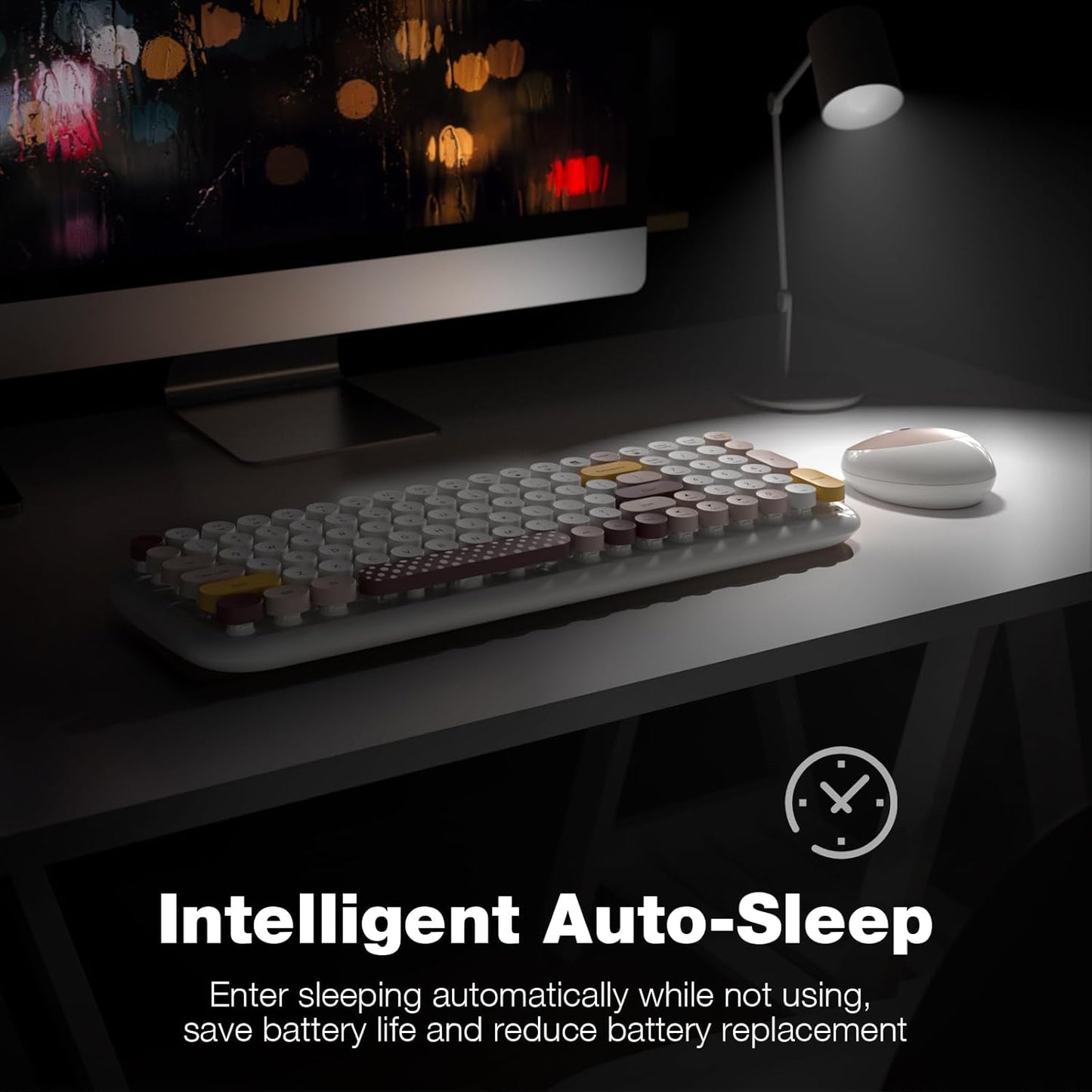 MOFII Wireless Keyboard and Mouse Combo Retro Typewriter-Style Off White DEMO