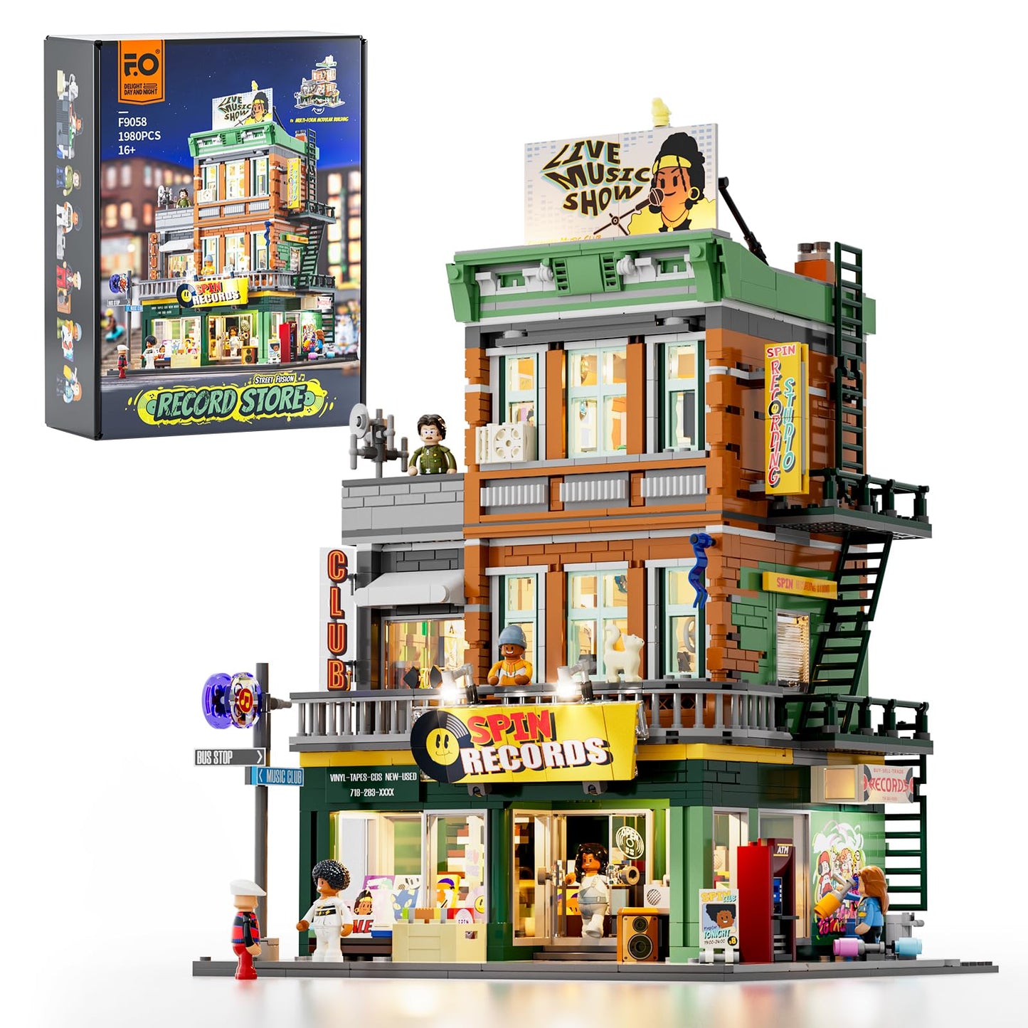 FUNWHOLE Building Bricks Set Street Fusion City Town Lighting Decor Green DEMO
