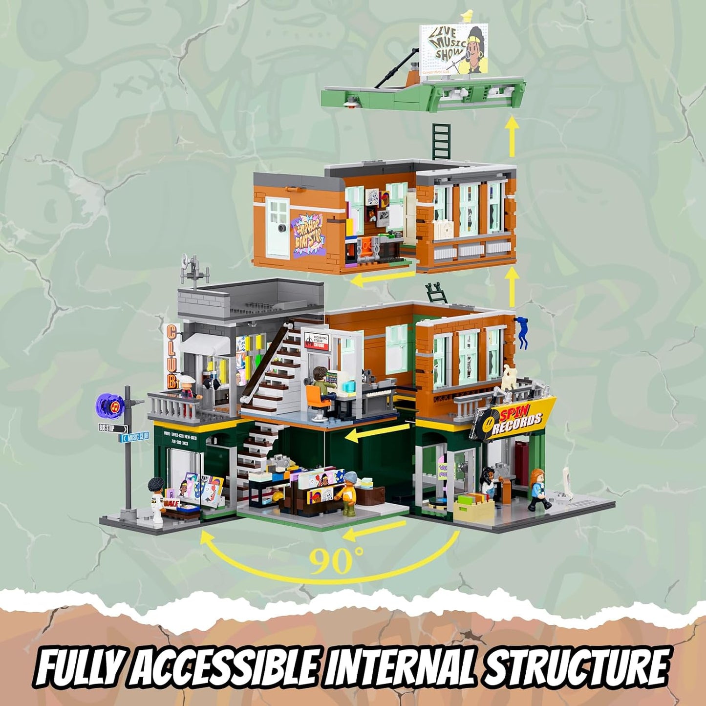 FUNWHOLE Building Bricks Set Street Fusion City Town Lighting Decor Green DEMO