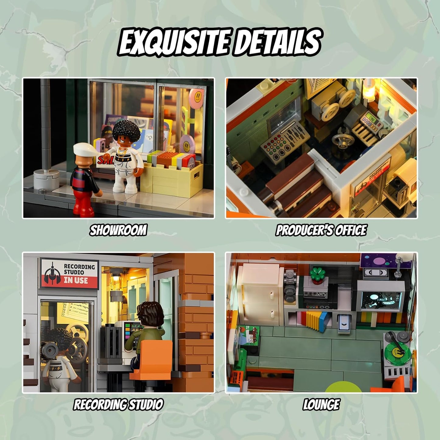 FUNWHOLE Building Bricks Set Street Fusion City Town Lighting Decor Green DEMO