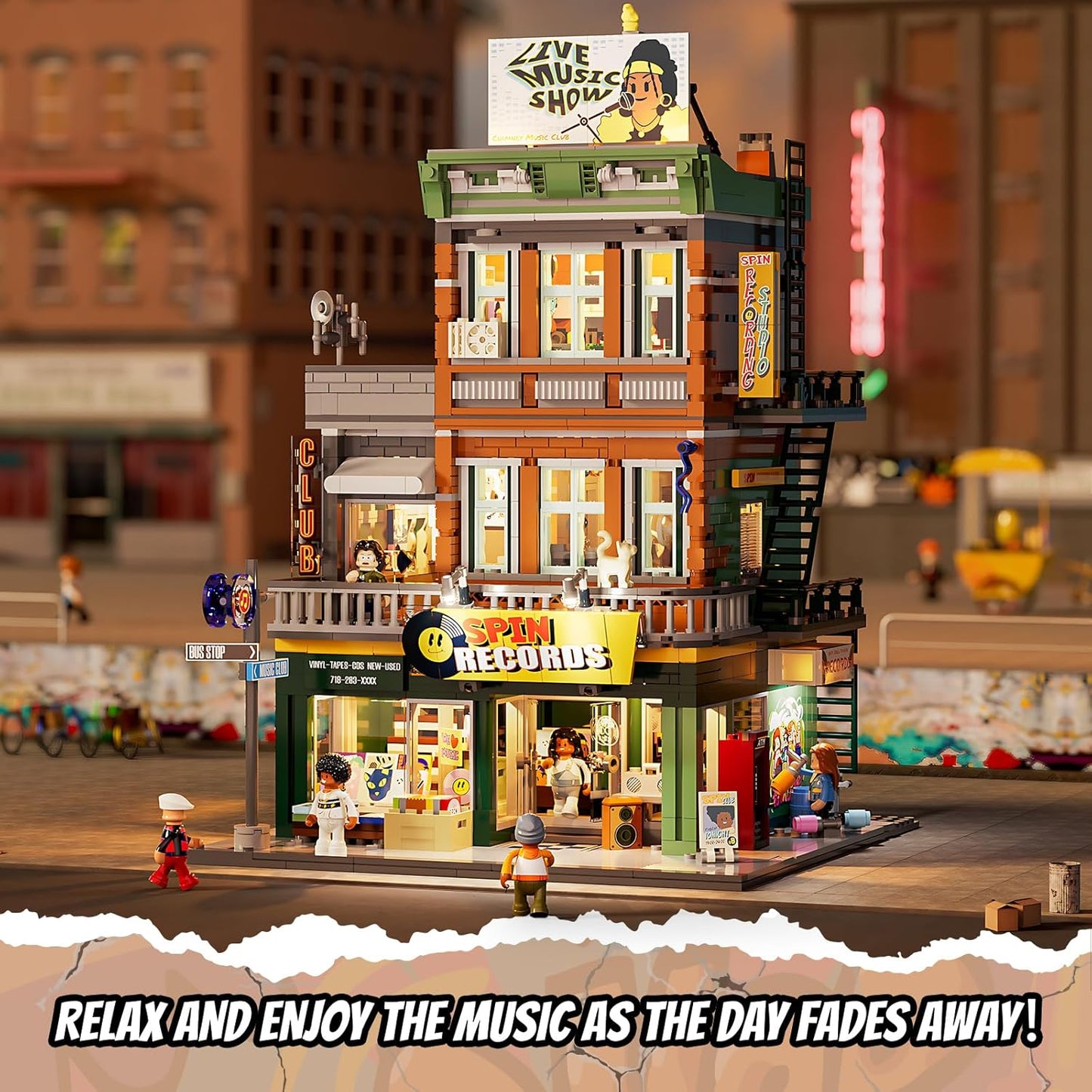 FUNWHOLE Building Bricks Set Street Fusion City Town Lighting Decor Green DEMO