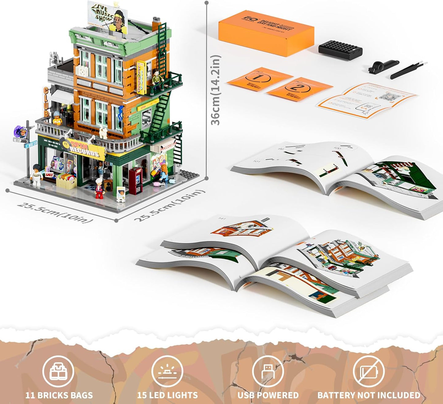 FUNWHOLE Building Bricks Set Street Fusion City Town Lighting Decor Green DEMO