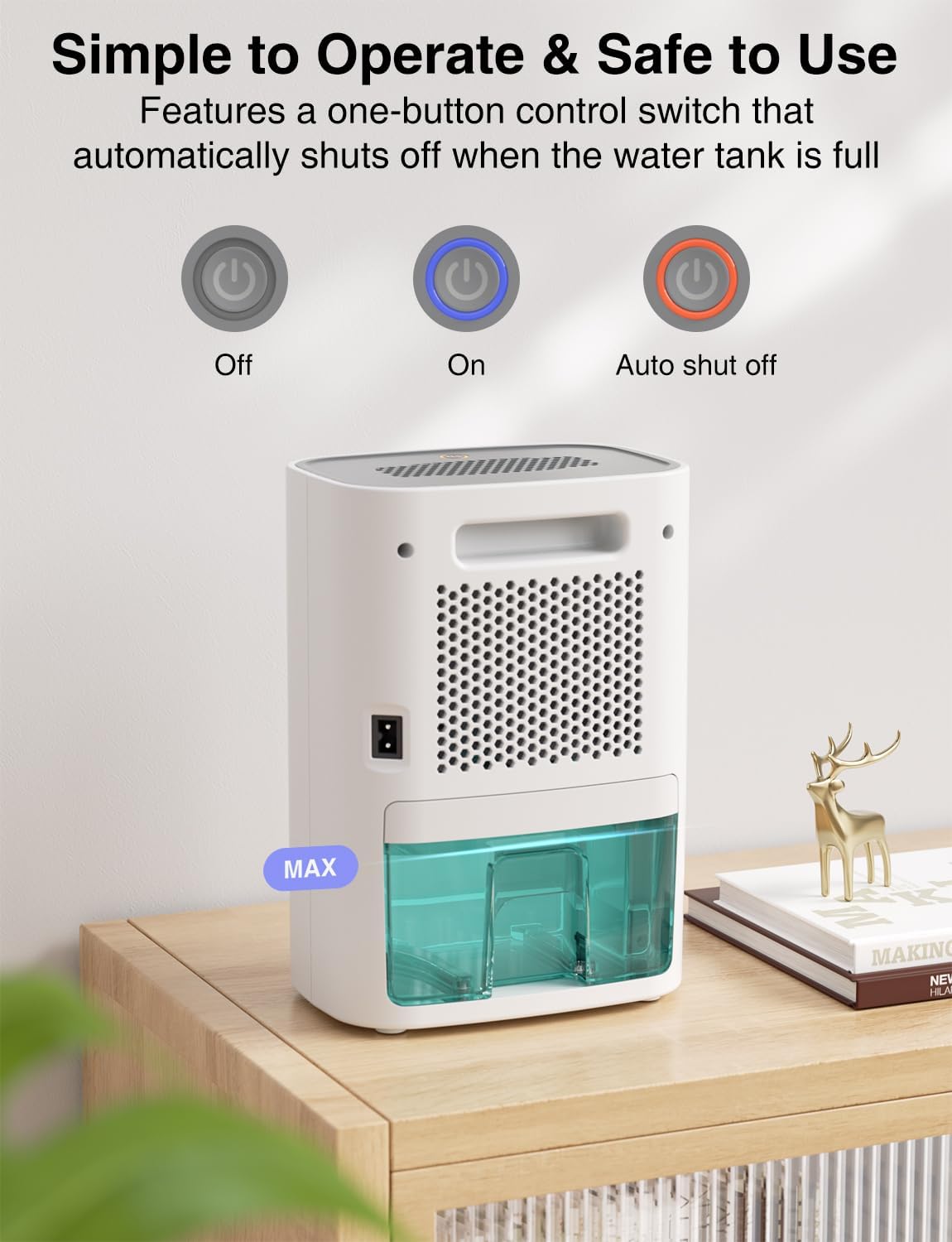 CLEVAST Small Quiet Dehumidifier for Home 900ml Mini Dehumidifiers Bedroom DEMO