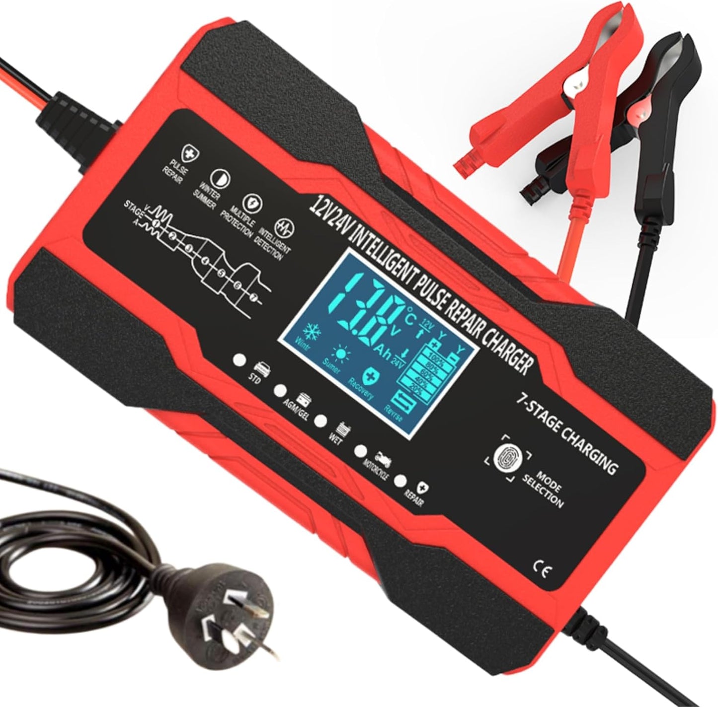 AILRINNI 10-Amp Smart Car Battery Charger Trickle Maintainer with DEMO