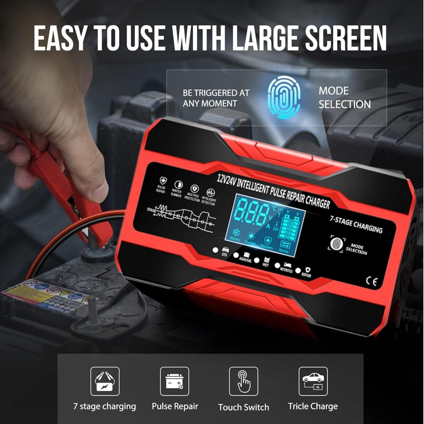 AILRINNI 10-Amp Smart Car Battery Charger Trickle Maintainer with DEMO