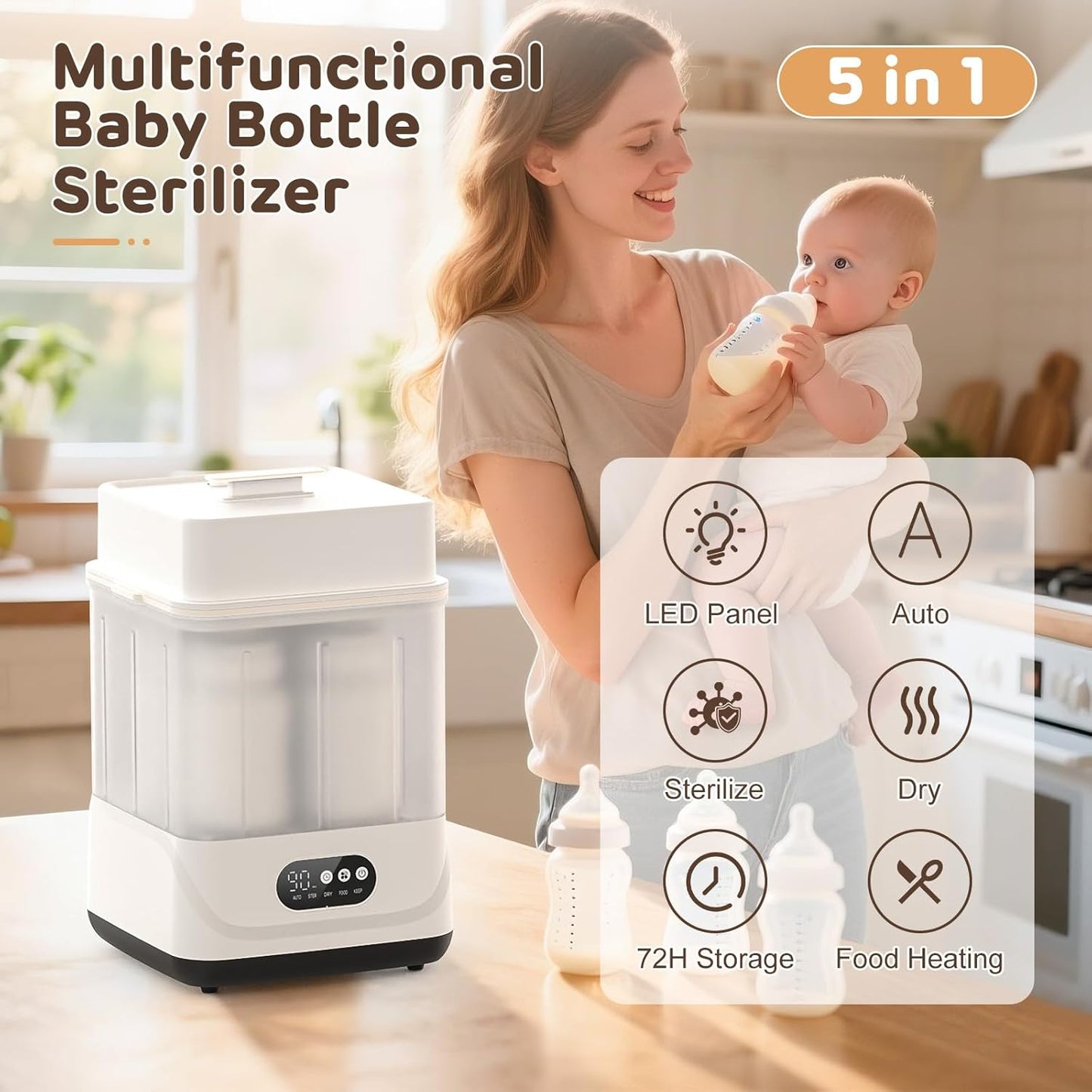 ADVWIN Large Capacity Electric Baby Bottle Sterilizer & Steamer Bot DEMO
