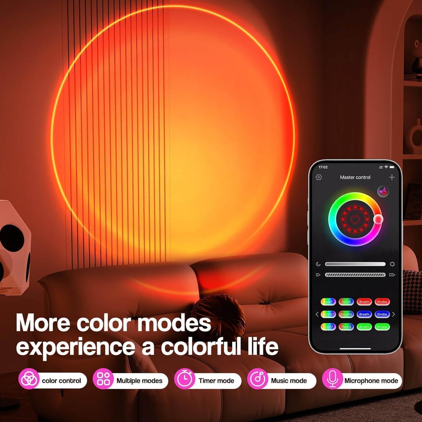 LEKEONE 16 Colors Changing Sunset Lamp Projector APP Control Night Light DEMO
