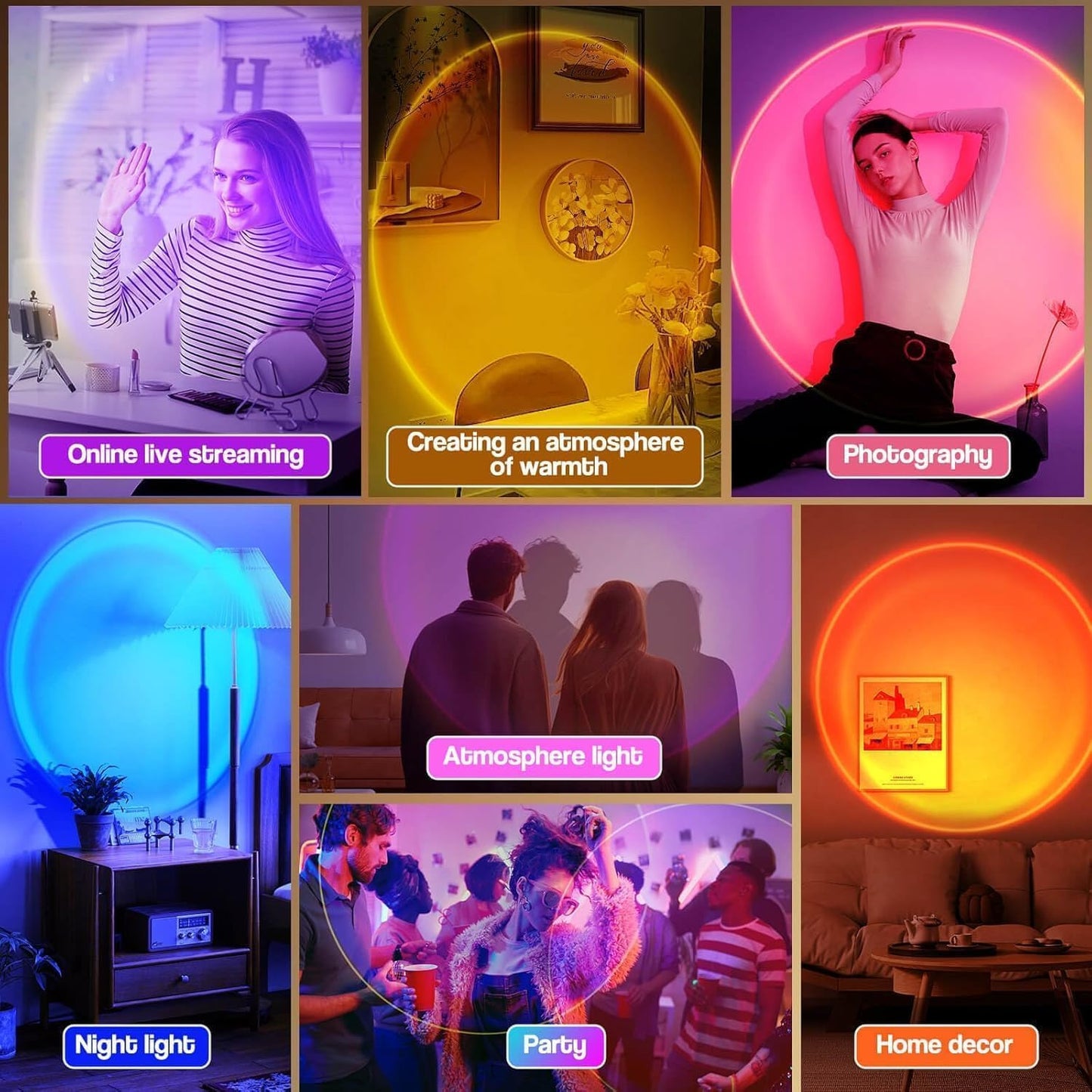 LEKEONE 16 Colors Changing Sunset Lamp Projector APP Control Night Light DEMO