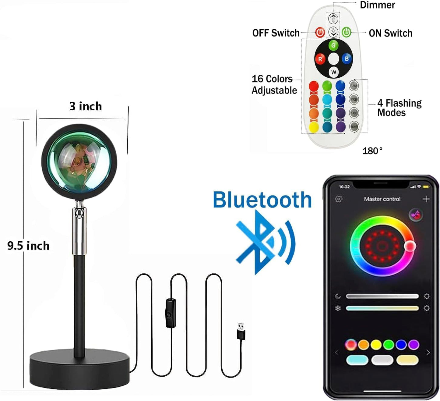 LEKEONE 16 Colors Changing Sunset Lamp Projector APP Control Night Light DEMO