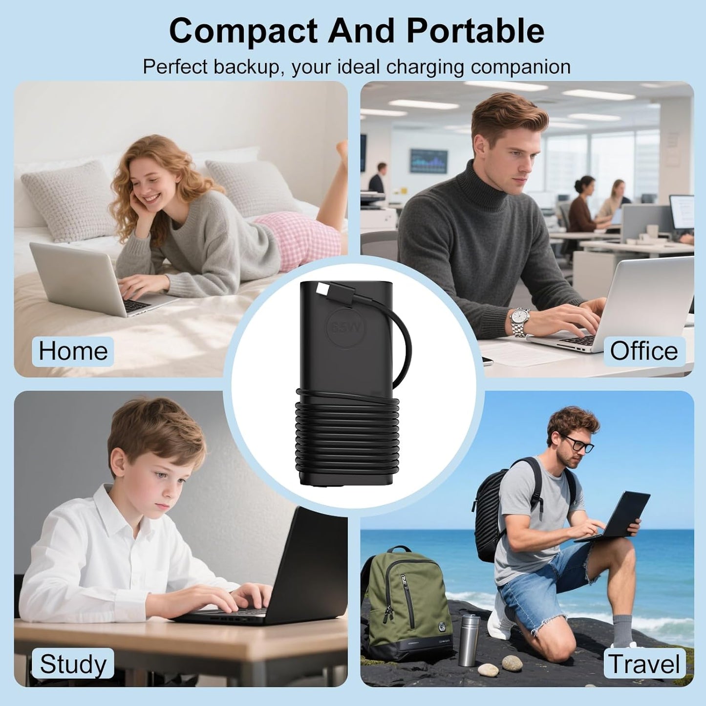 Cabhuti 65W USB-C Charger for Dell Latitude Laptops, Black, Fast Charging DEMO