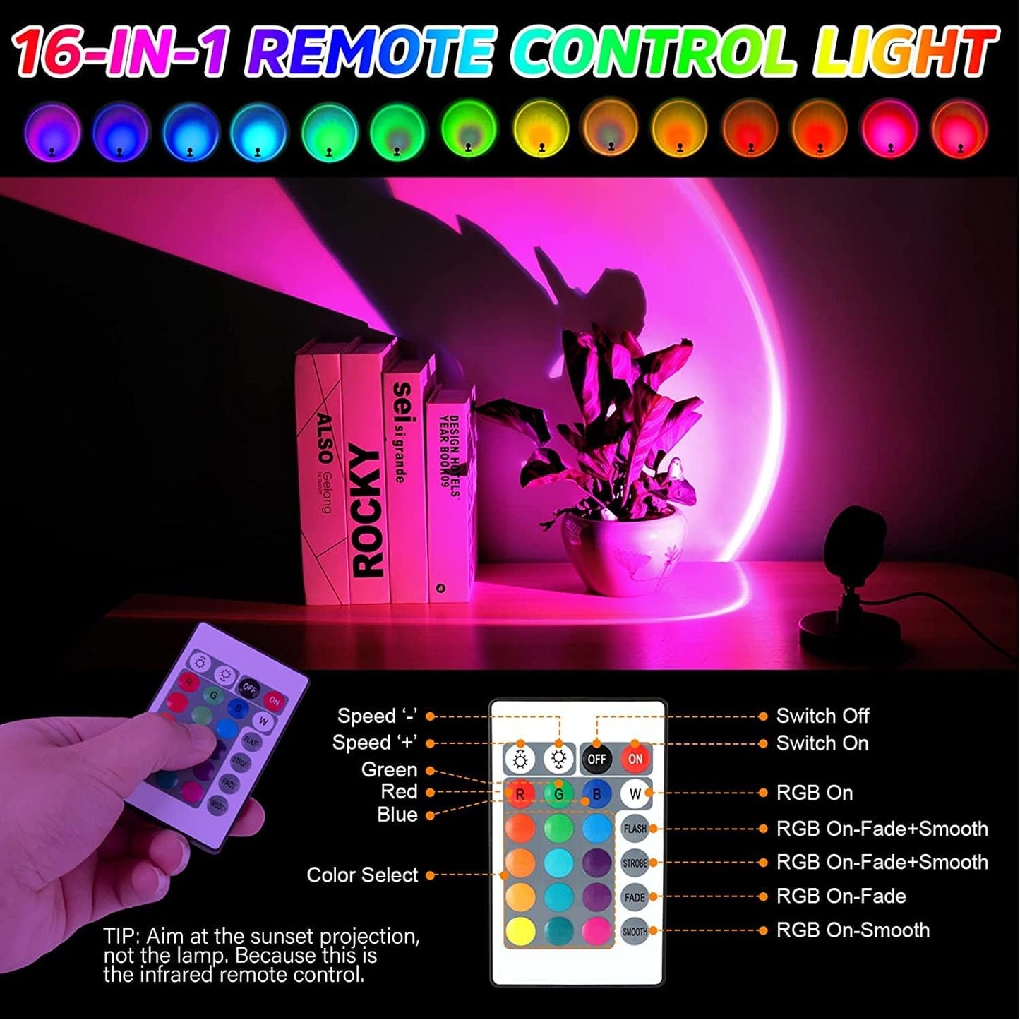 Balkwan 16 Color Projection Lamp Romantic Sunset Rainbow Night Lights for DEMO