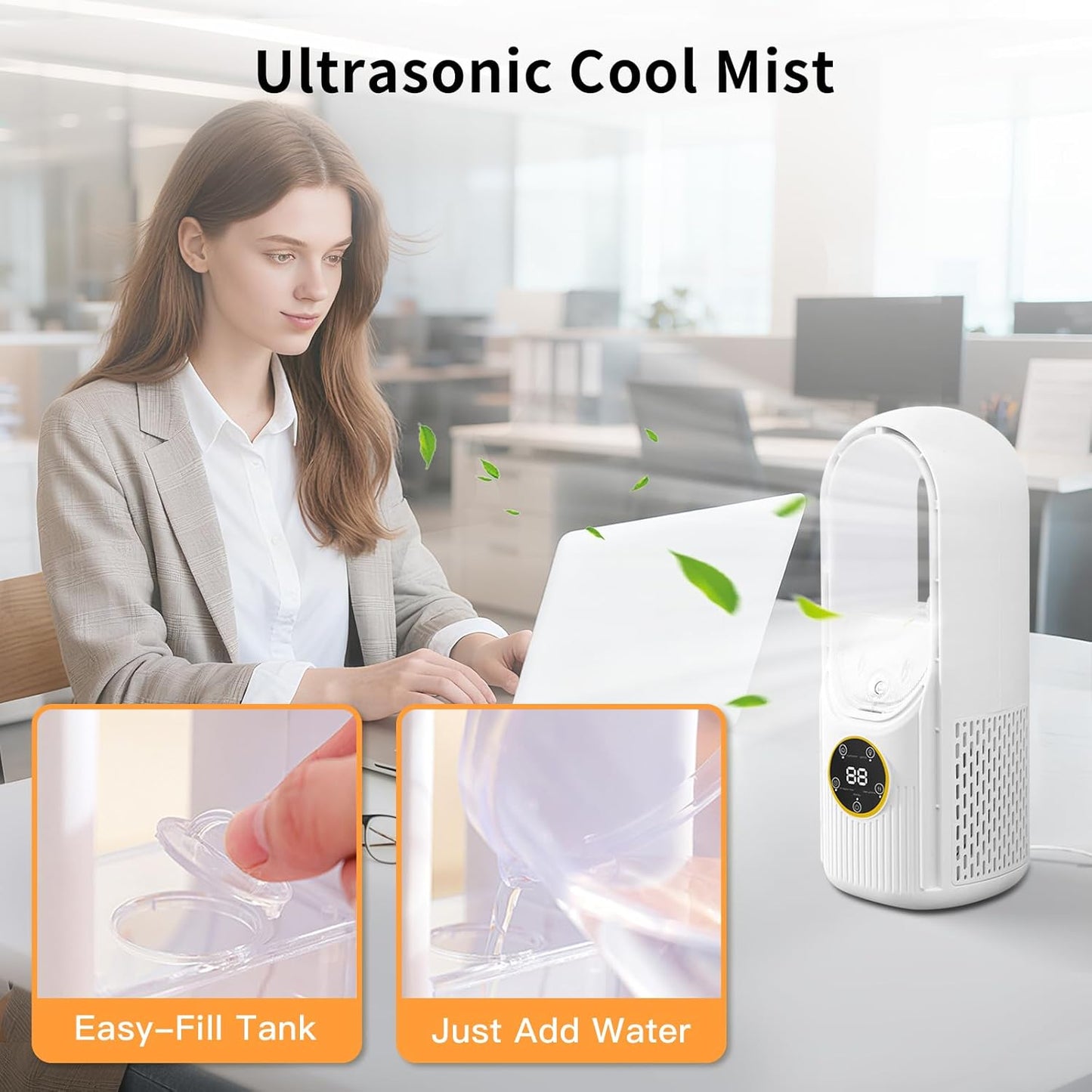 oolong Bladeless Desk Fan USB Rechargeable 6-Speed Quiet Personal Size 30 DEMO