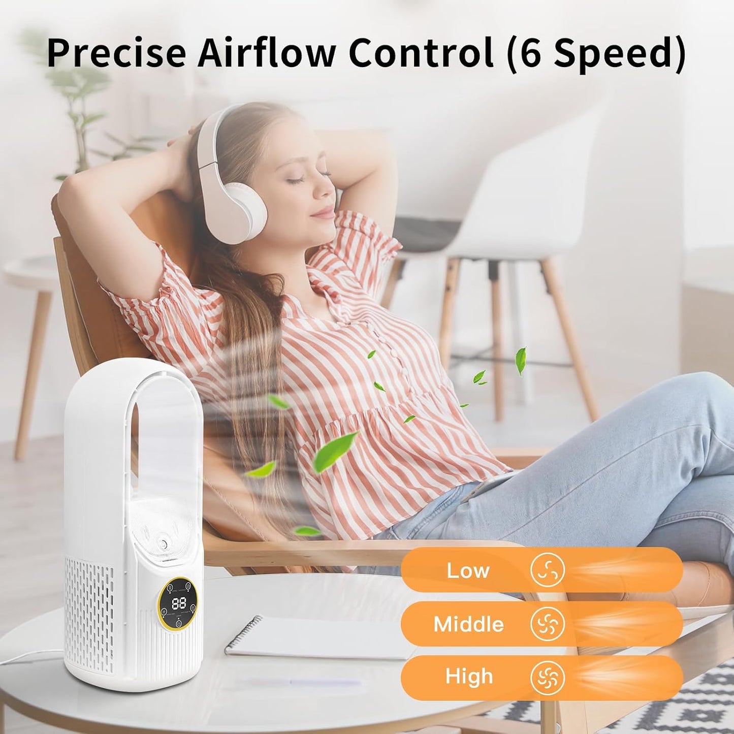 oolong Bladeless Desk Fan USB Rechargeable 6-Speed Quiet Personal Size 30 DEMO