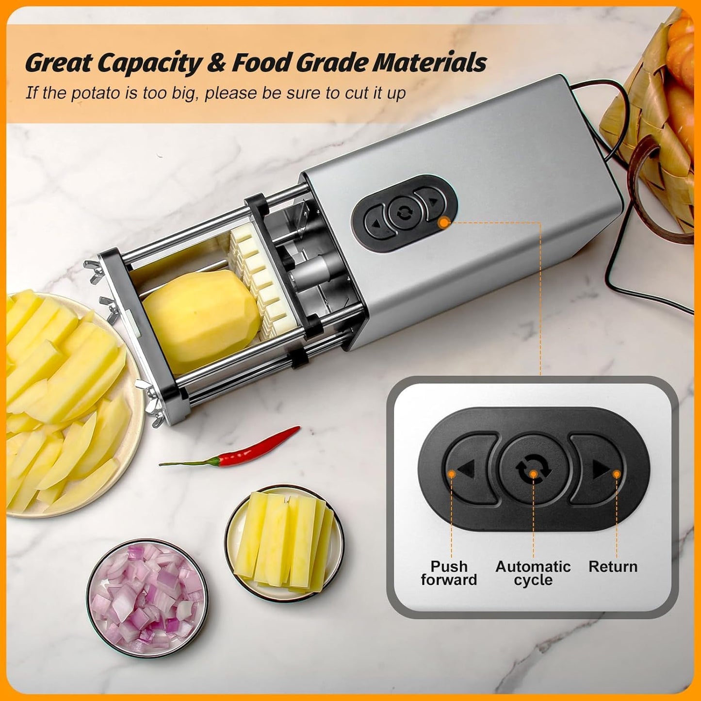 Quintin Horizontal Vegetable Cutter Potato Chips Mandoline Slicer Machine DEMO
