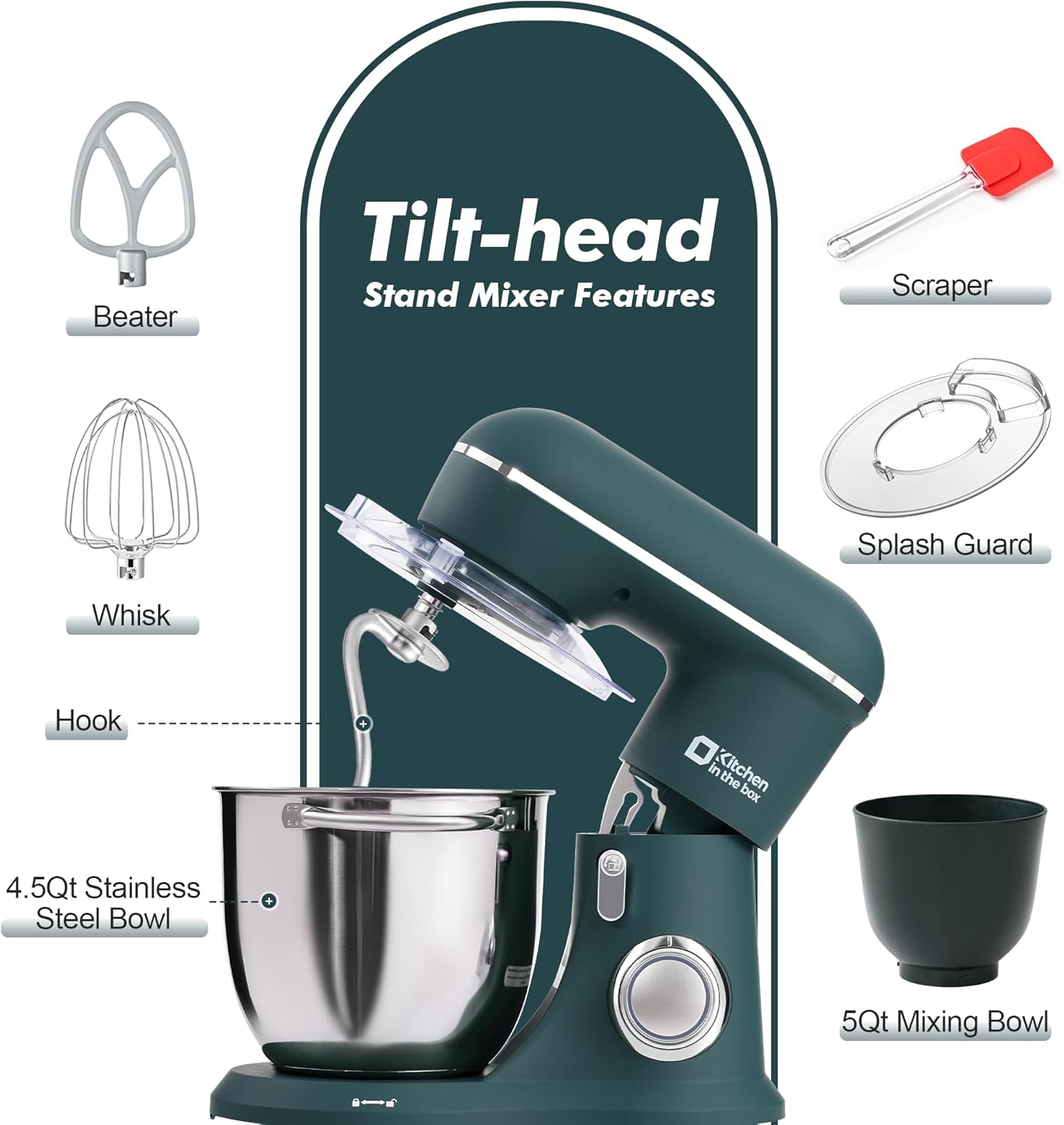 Kitchen in the box 4.5L 5-10+ Speed Stand Mixer Turquoise Green DEMO