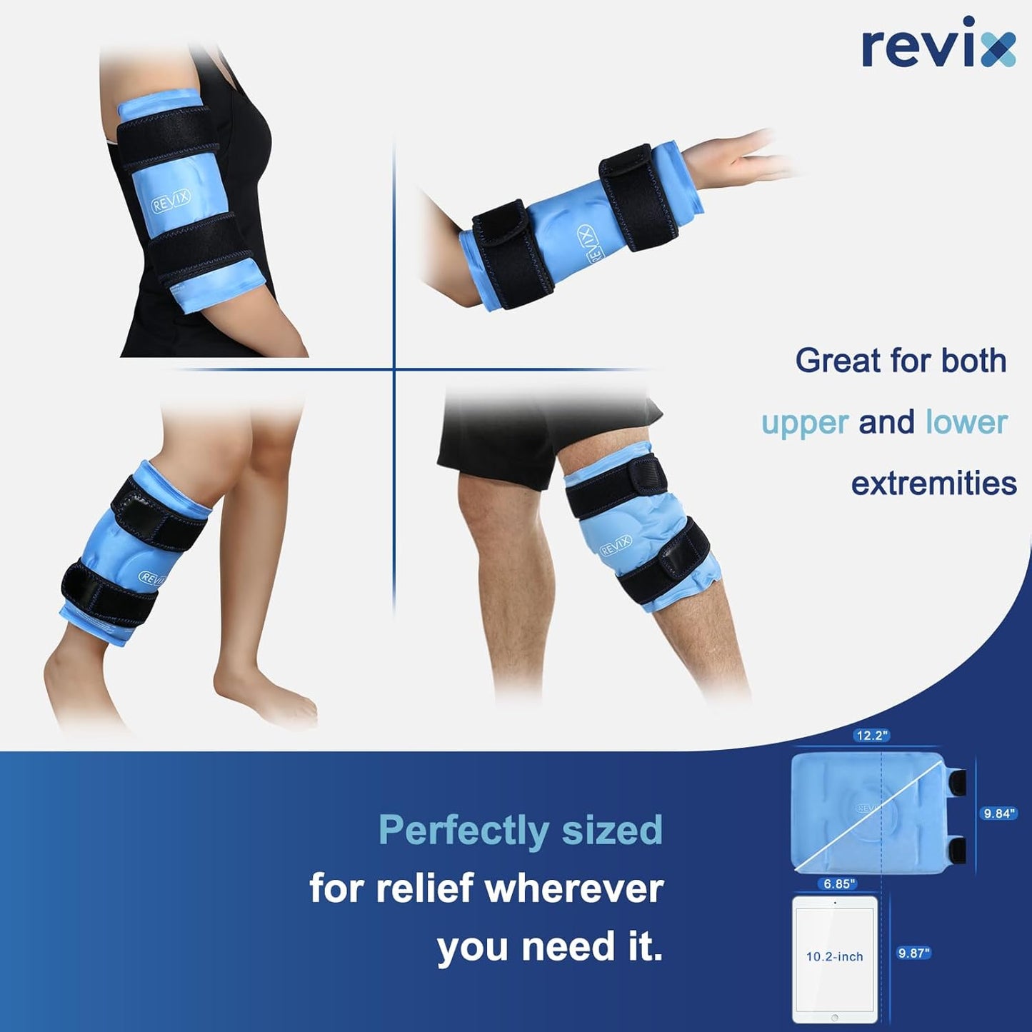 REVIX Knee Ice Pack Reusable Gel Wrap Cold Compression Therapy Blue Size DEMO
