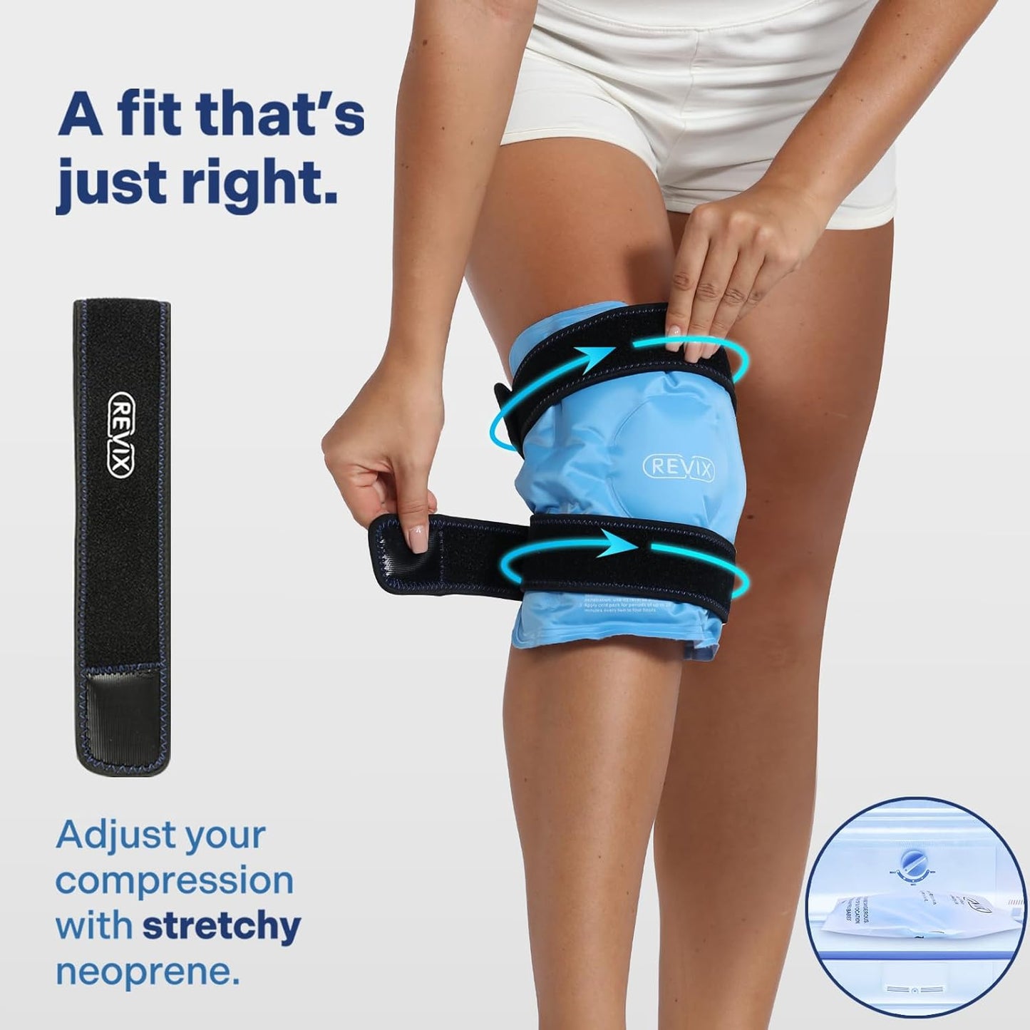 REVIX Knee Ice Pack Reusable Gel Wrap Cold Compression Therapy Blue Size DEMO
