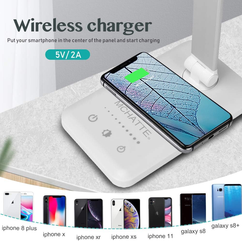MCHATTE Dimmable LED Desk Lamp with Wireless Charging Pad & Eye-Care Design DEMO