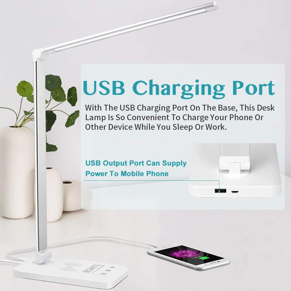 MCHATTE Dimmable LED Desk Lamp with Wireless Charging Pad & Eye-Care Design DEMO