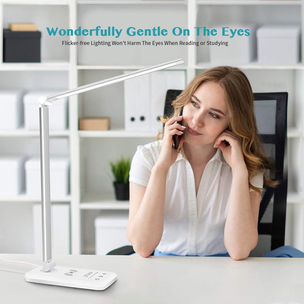 MCHATTE Dimmable LED Desk Lamp with Wireless Charging Pad & Eye-Care Design DEMO