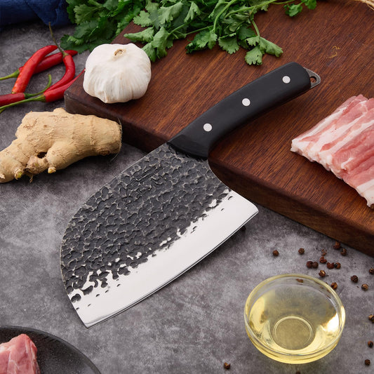 SHI BA ZI ZUO 7 Inch Stainless Steel Chef's Knife Meat Cleaver Kitchen DEMO