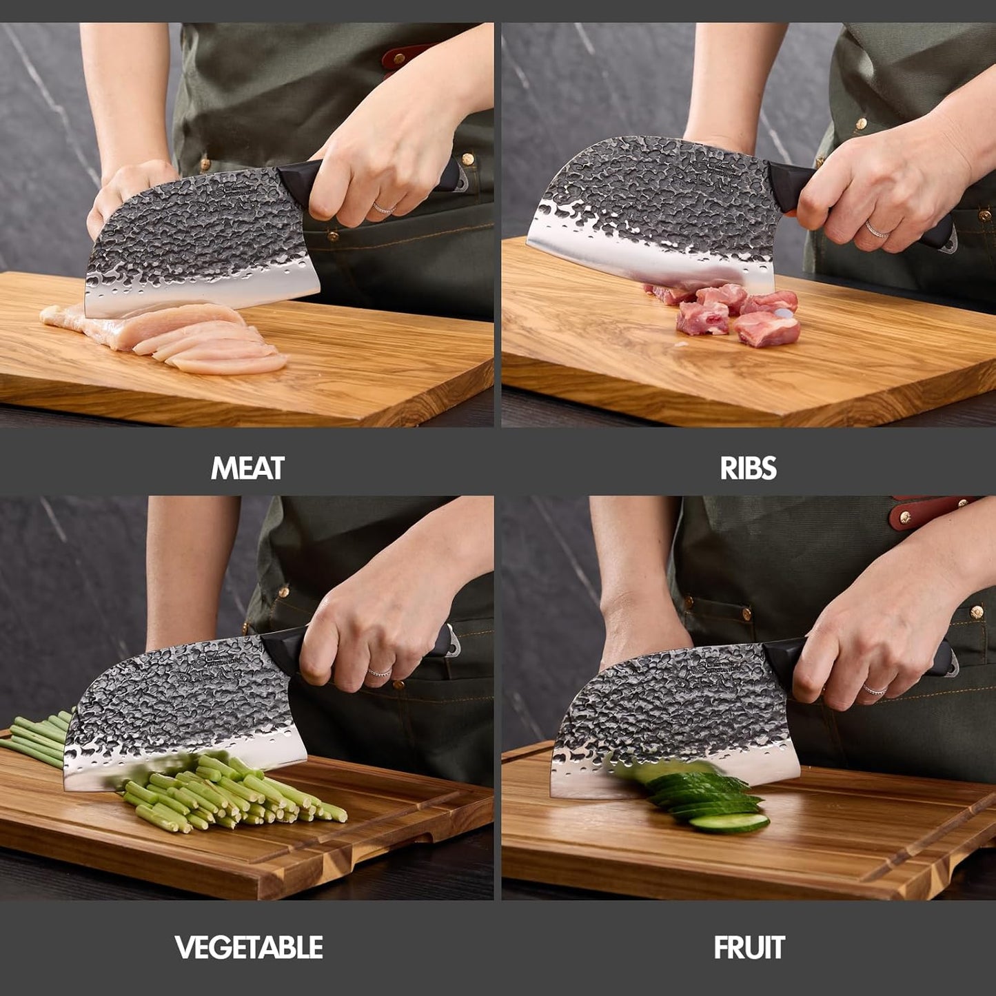 SHI BA ZI ZUO 7 Inch Stainless Steel Chef's Knife Meat Cleaver Kitchen DEMO