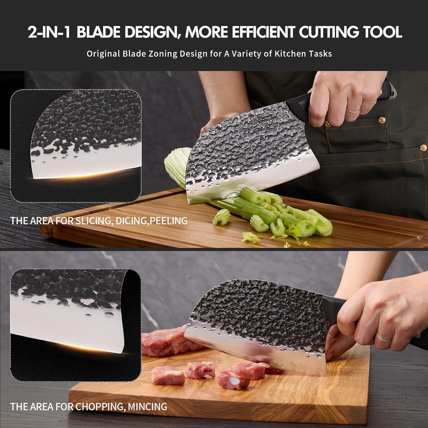 SHI BA ZI ZUO 7 Inch Stainless Steel Chef's Knife Meat Cleaver Kitchen DEMO