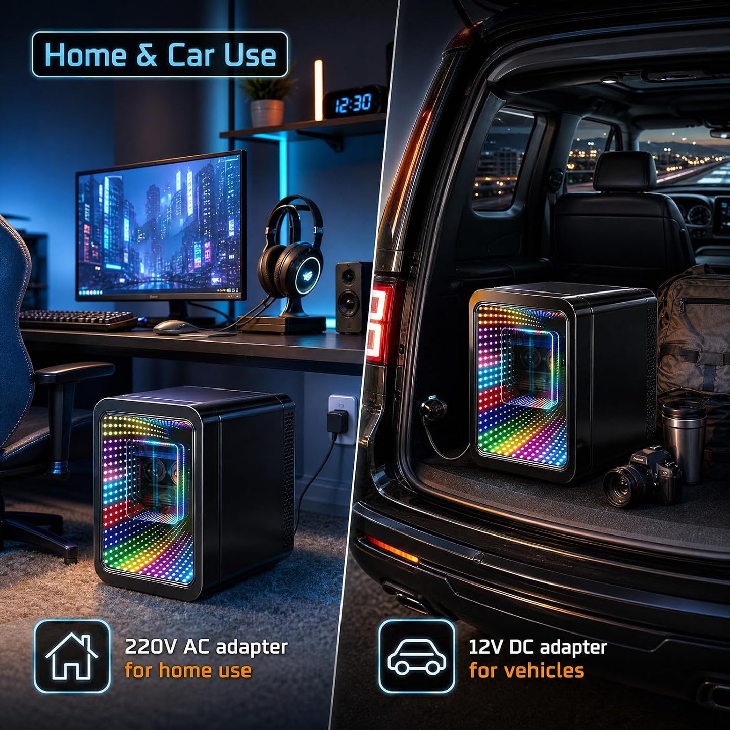 ADVWIN Mini Fridge 20L Car Refrigerator with LED Light Portable Cooler DEMO