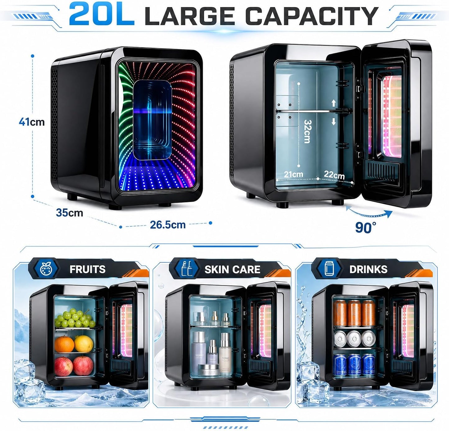 ADVWIN Mini Fridge 20L Car Refrigerator with LED Light Portable Cooler DEMO