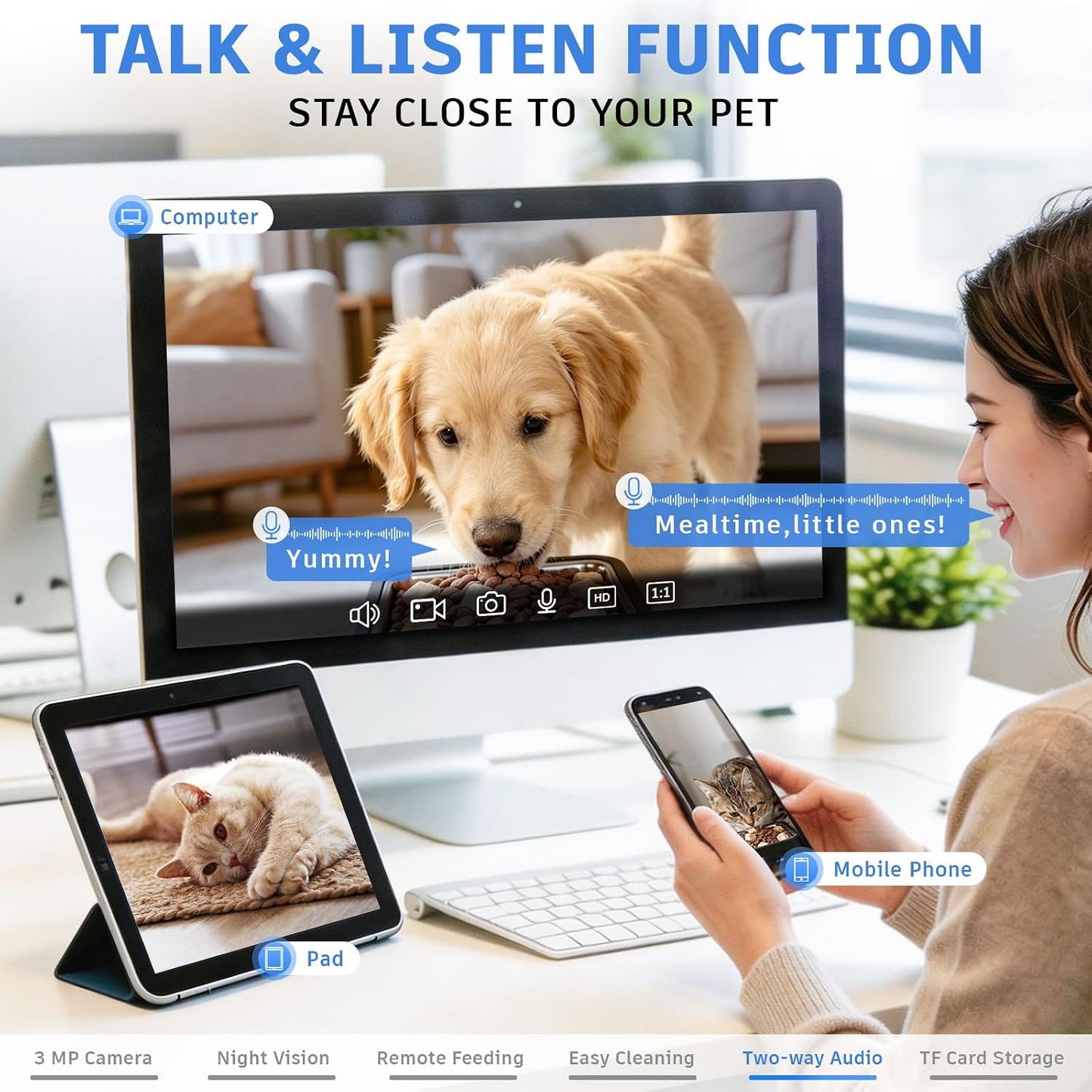 ALUCKKEY Automatic Pet Feeder with Camera 6L Smart Dog Cat Dual Power DEMO