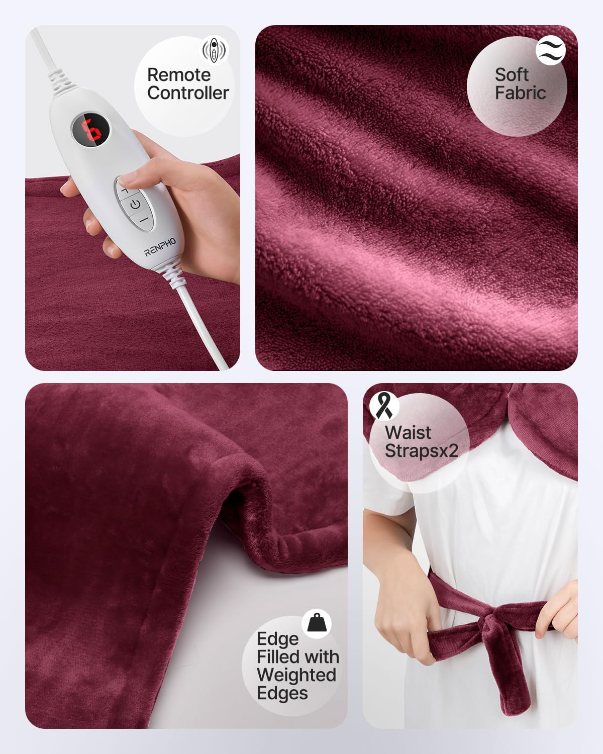 RENPHO Electric Heating Pad with Flannel Fabric for Comfortable Warmth, DEMO