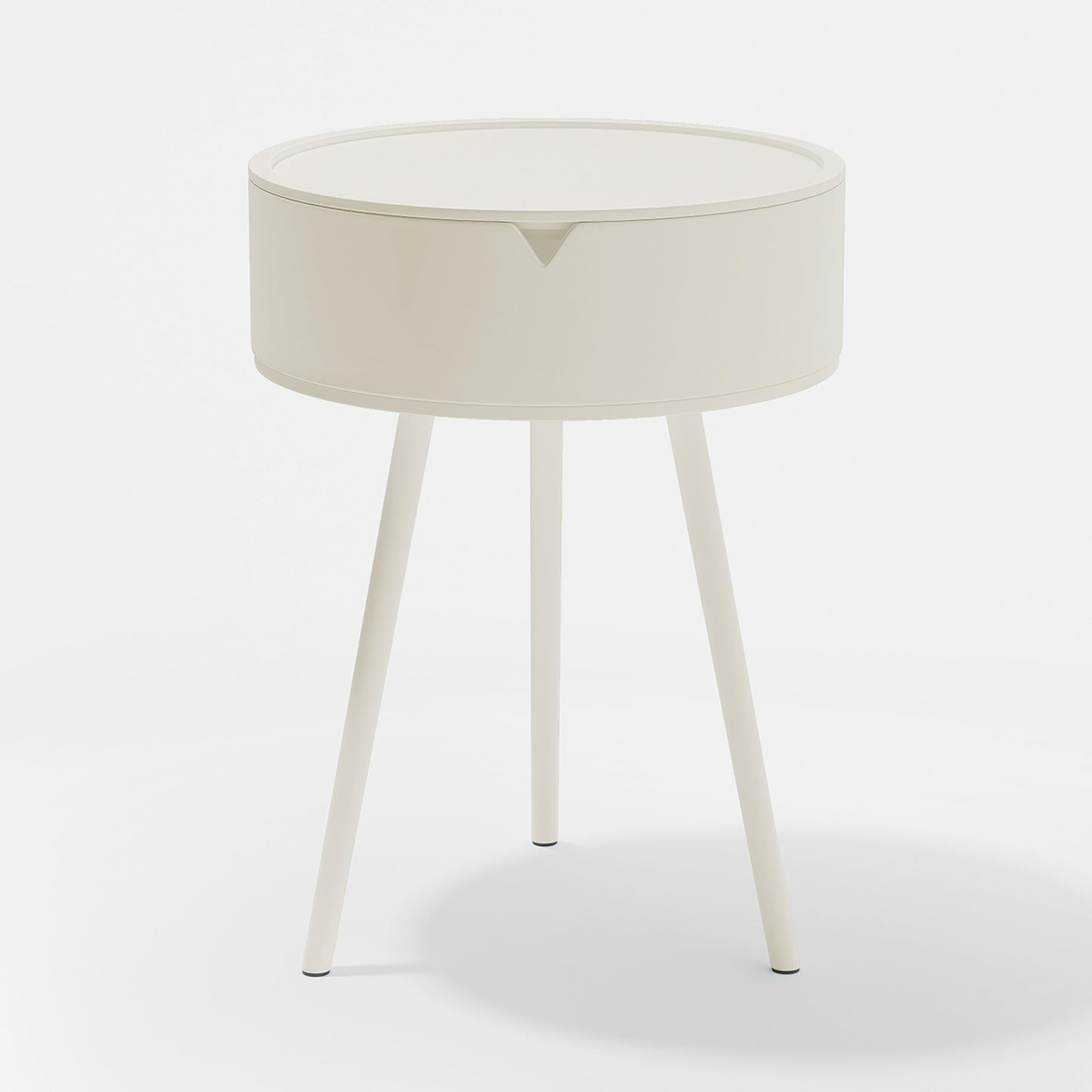XICEN Round End Table with Storage Modern Small Side White 40cm x 55cm DEMO