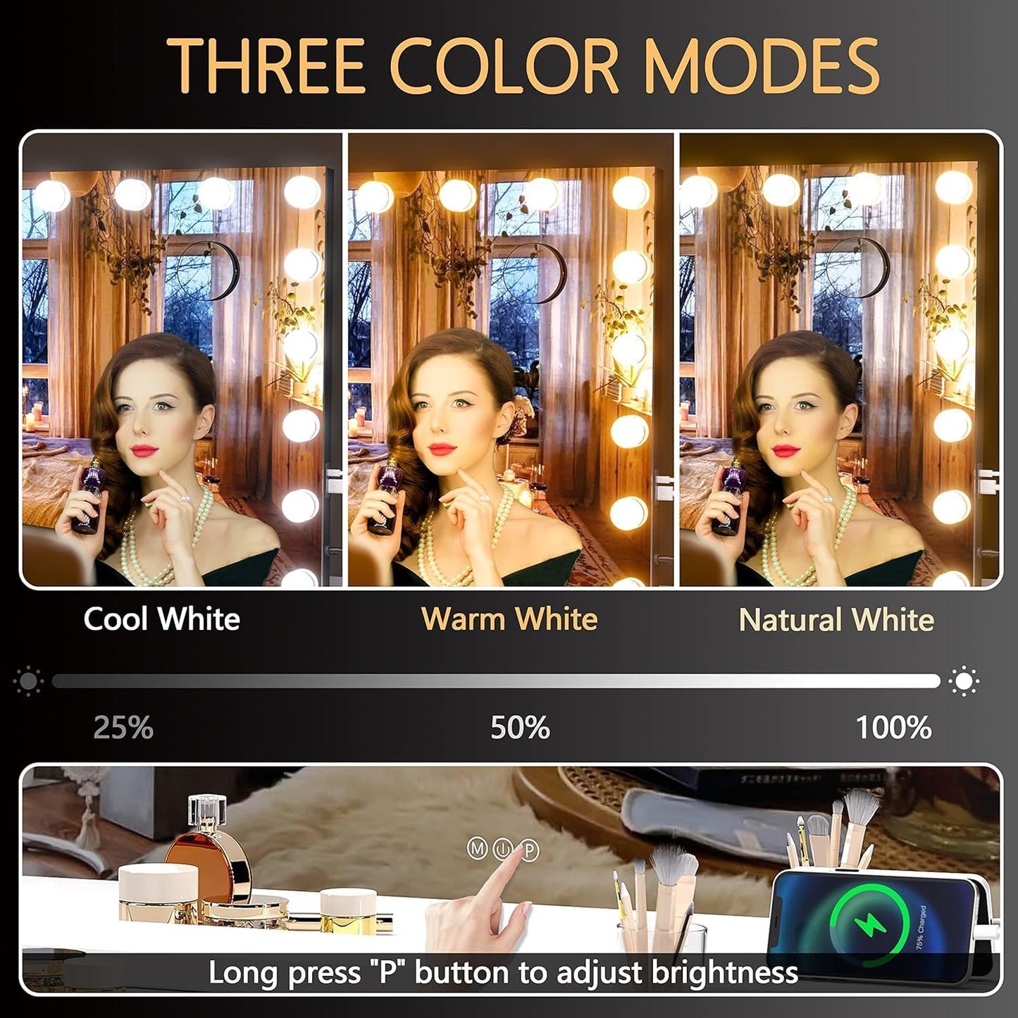 EDIMENS Hollywood LED Vanity Mirror with Smart Touch Control Dimmable White DEMO