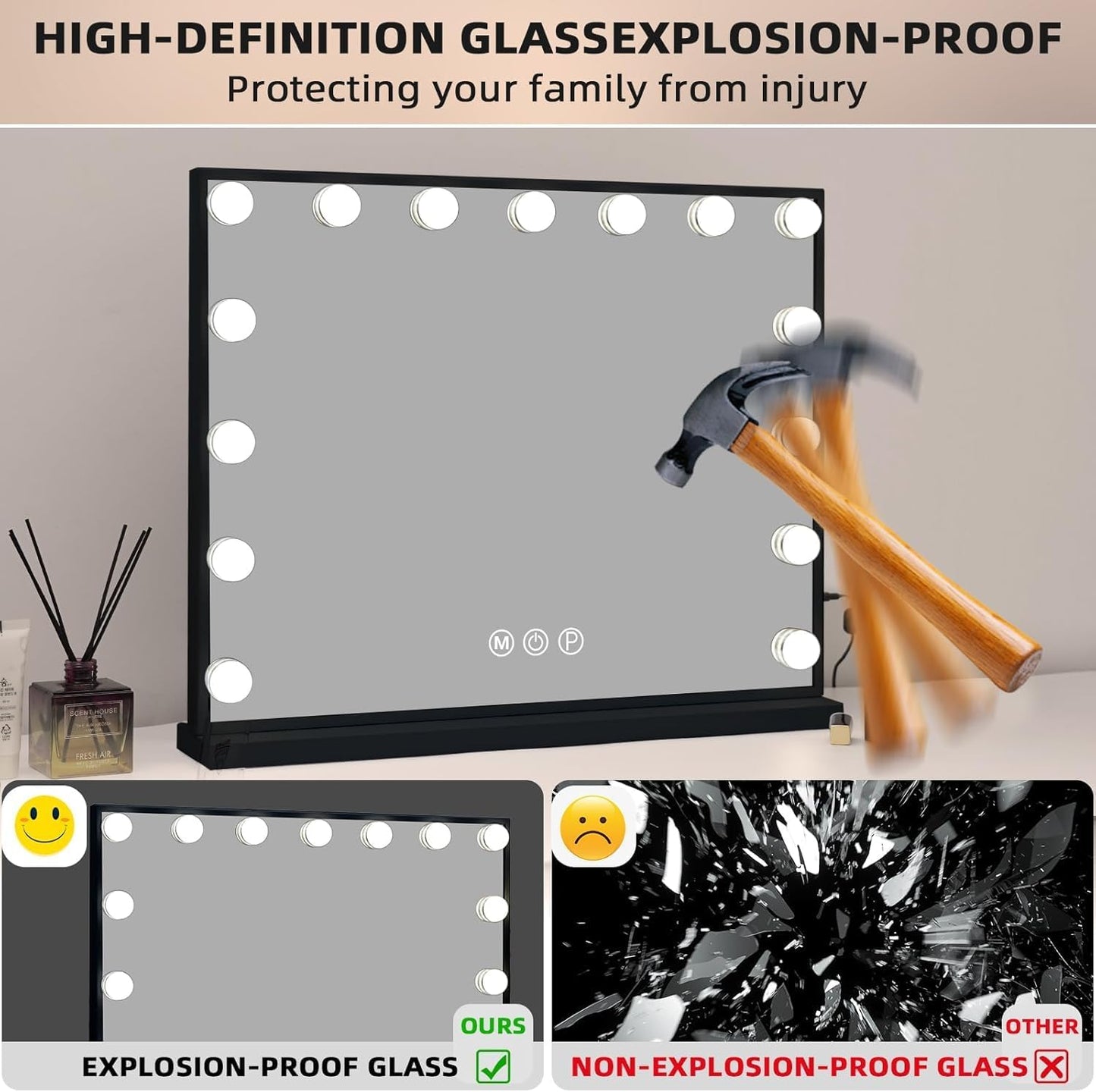 EDIMENS Hollywood LED Vanity Mirror with Smart Touch Control Dimmable White DEMO