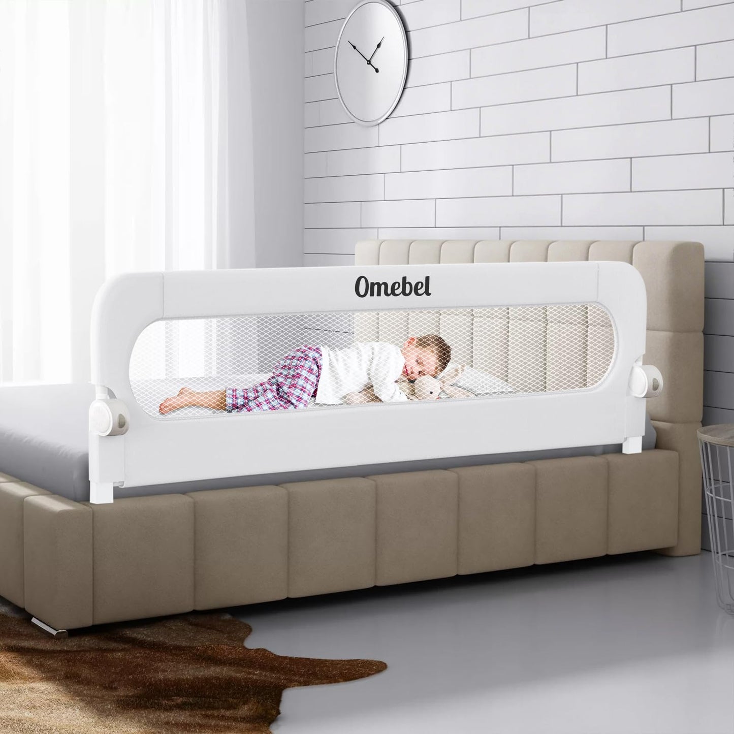 Omebel Toddler Bed Rail Guardrail for Baby Kids Safety Barrier, White DEMO