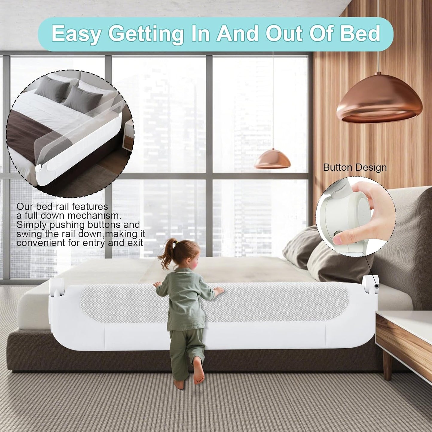 Omebel Toddler Bed Rail Guardrail for Baby Kids Safety Barrier, White DEMO